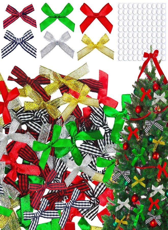 ABOLINE Mini Christmas Bows for Gift Wrapping, 6 Colors Bow Gift Wrapping Ribbons for DIY Crafts, Scrapbooking, Christmas Trees, Wreaths Decor(60 Pack) - Image 1